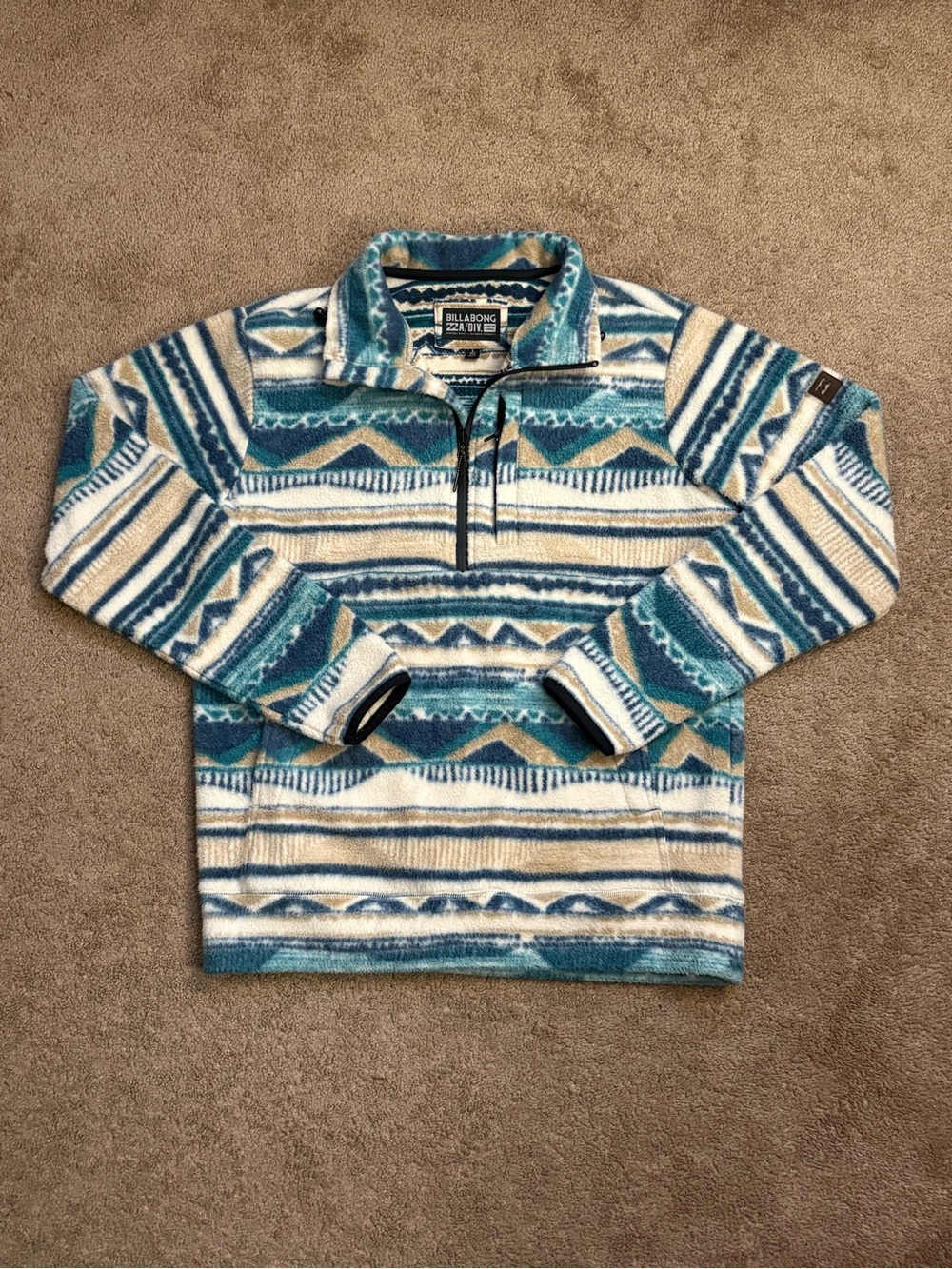 Billabong A/DIV Fleece Pullover Men Small Geometric Aztec Sherpa Half Zip Jacket